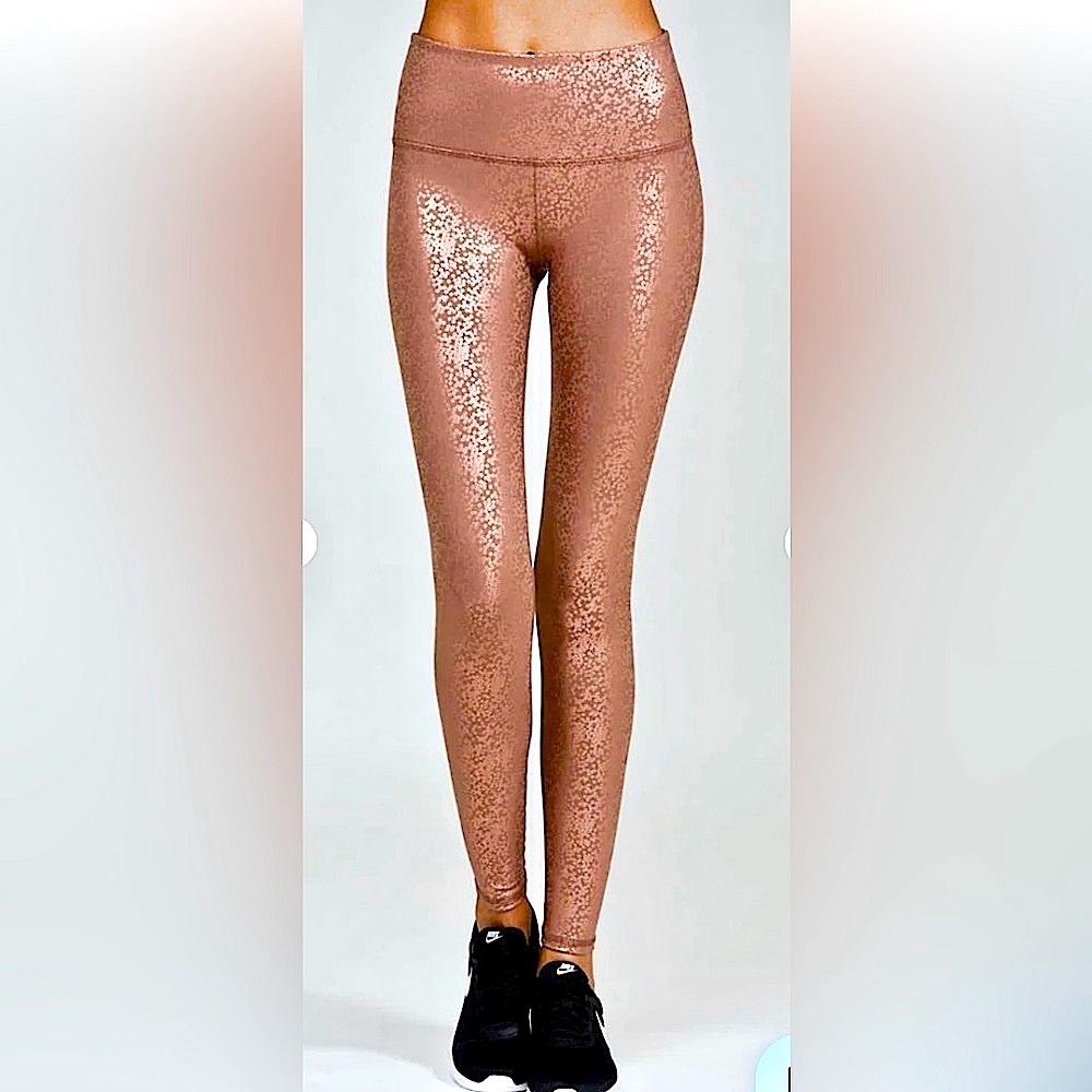 ROSE GOLD SHIMMER Noli Leggings. NEW. Waist Compression for style and fitness.